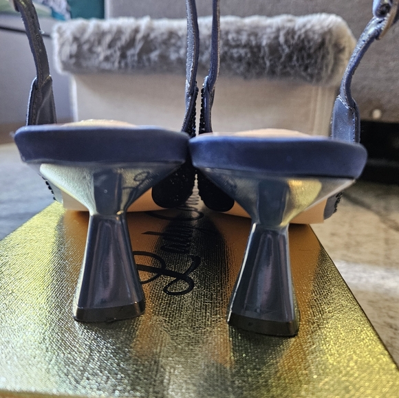 Elegant Lady Couture Navy Blue Slingback Heels Size 8 - Picture 3 of 4